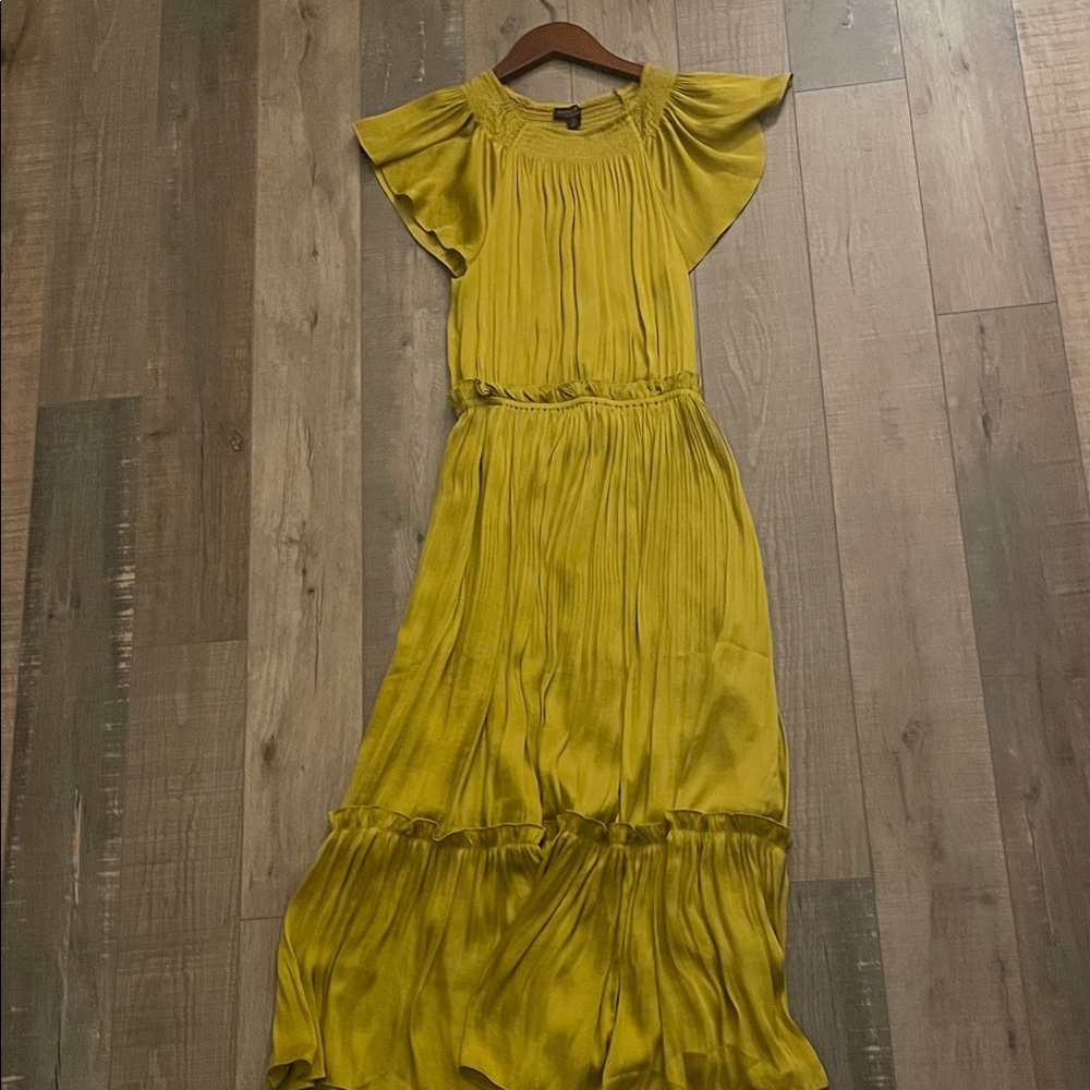 Yellow Green Pleated Anthropologie Dress